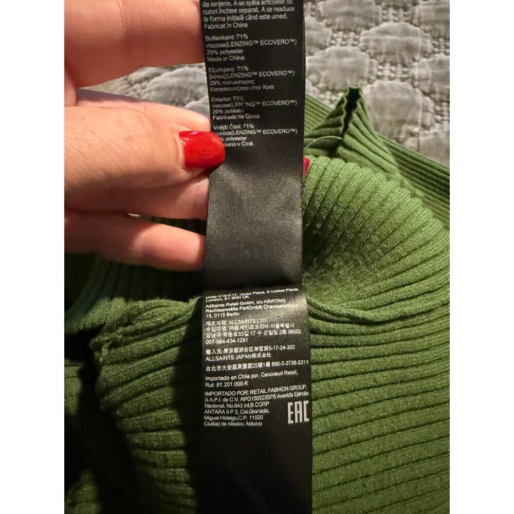 All Saints Green Hana Sweater Dress Set Women Ribbed Knit Layered L - G002 - Picture 10 of 11